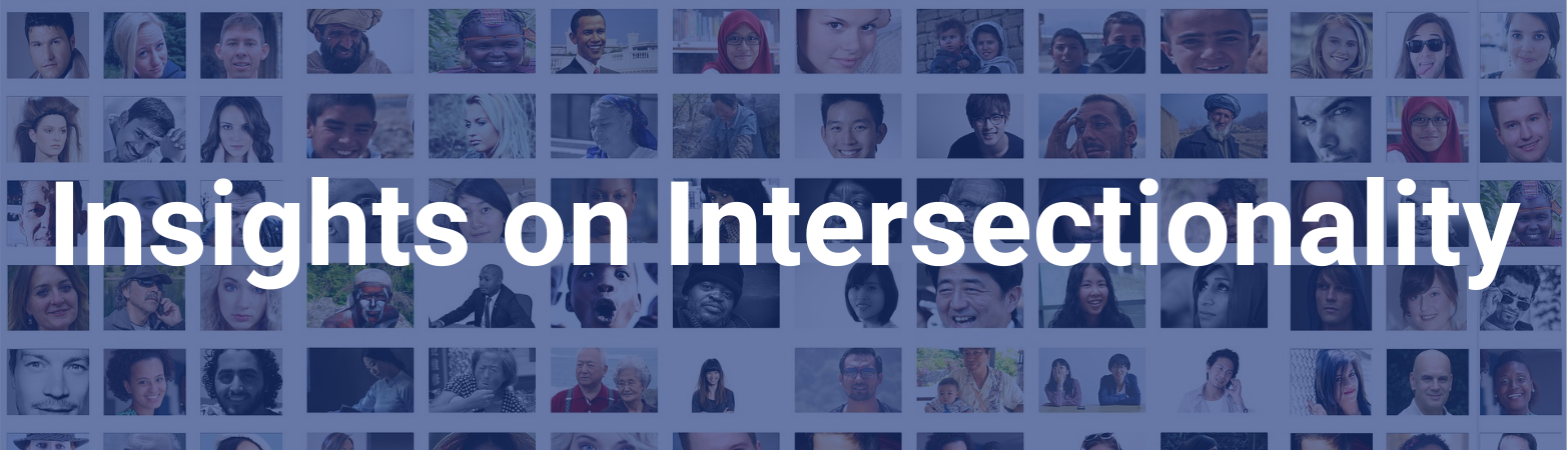 Pictures of diverse peoples and persons. Text states, "Insights on Intersectionality"